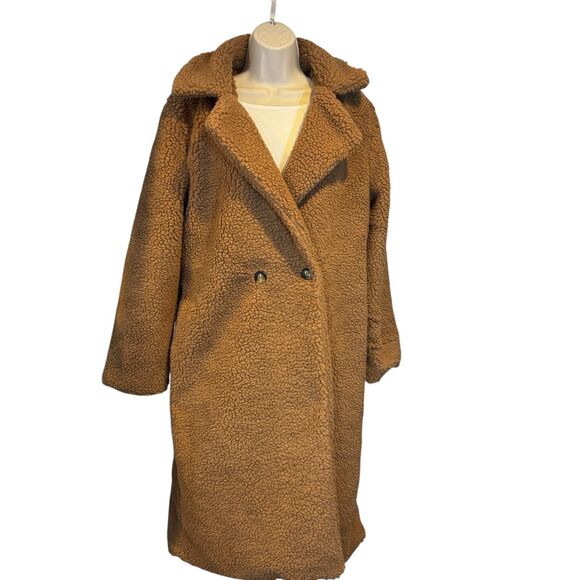 Parisian Teddy Coat Faux Shearling Mocha Longline US 10 (UK 14) NWT - Picture 1 of 11